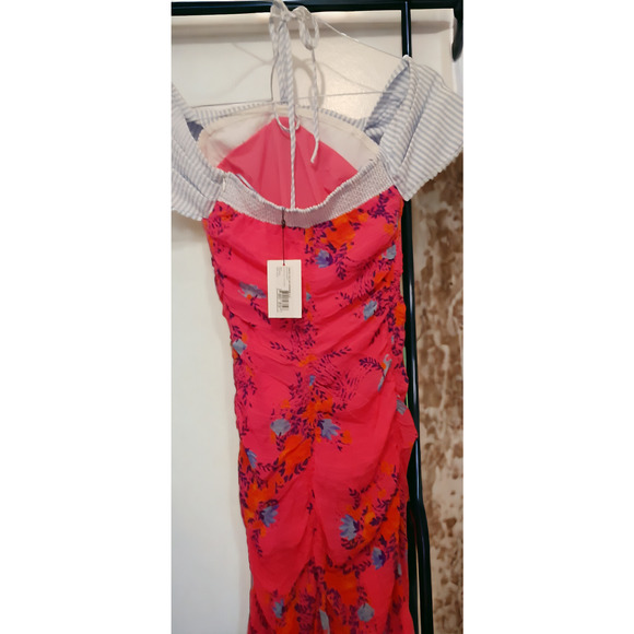NWT Tanya Taylor Falling Floral Ruched Virginia Dress Bright Pink 0 MSRP $595 - Picture 6 of 8